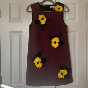 Anthropologie Sequined Shift Mini Dress Dhruv Kapoor Yellow Flowers Size Small